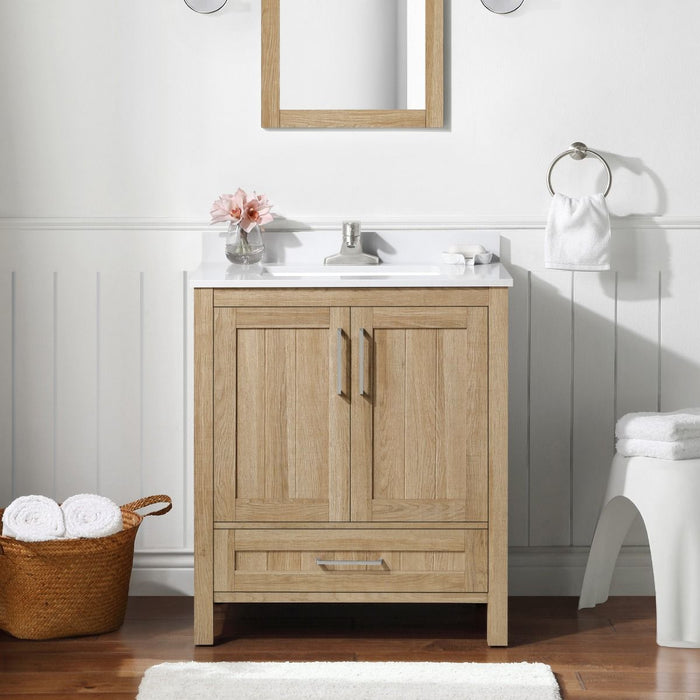KANSAS - 30"  x 19" WHITE OAK Bathroom Vanity with Engineered stone top