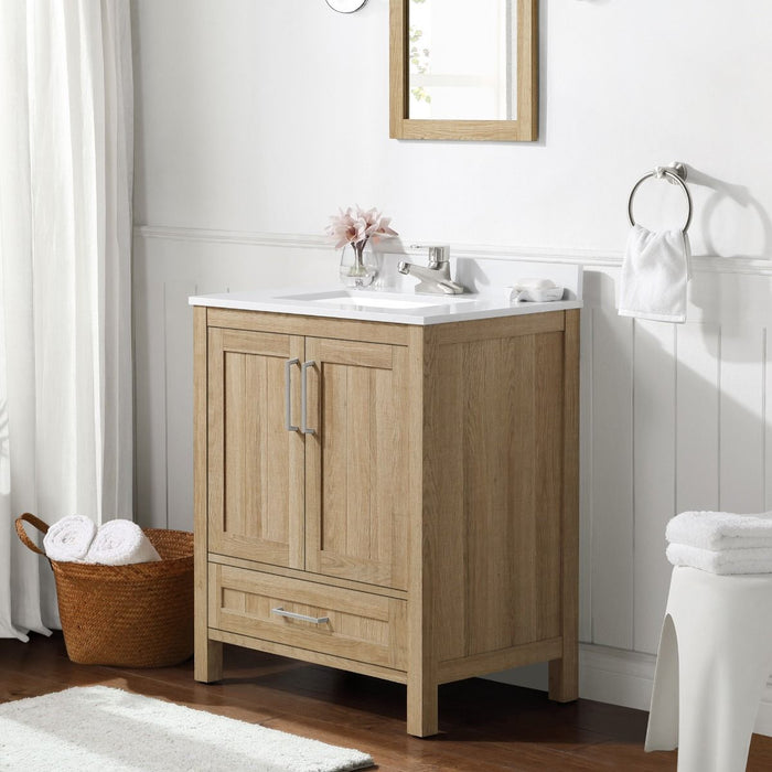 KANSAS - 30"  x 19" WHITE OAK Bathroom Vanity with Engineered stone top