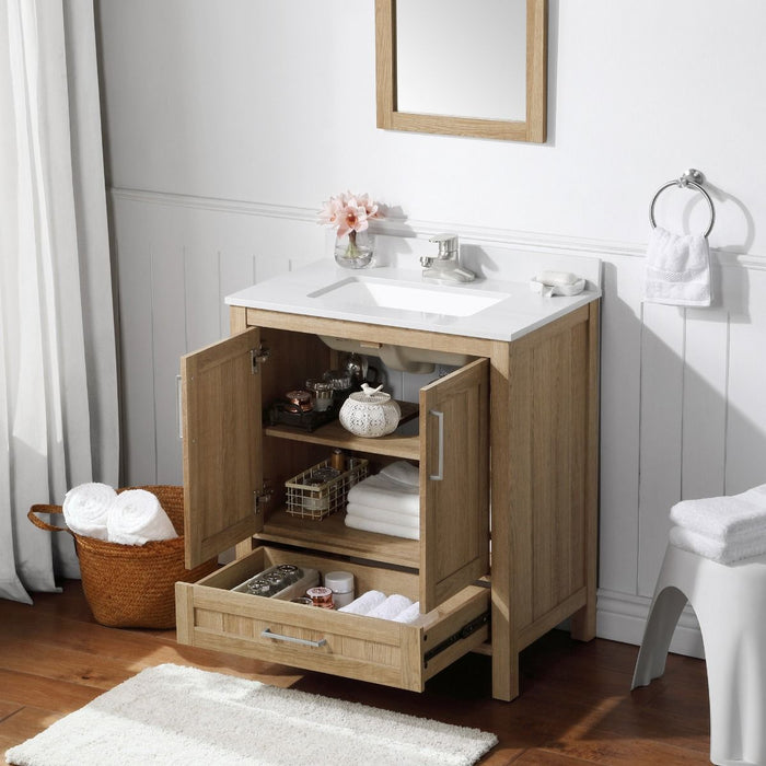 KANSAS - 30"  x 19" WHITE OAK Bathroom Vanity with Engineered stone top