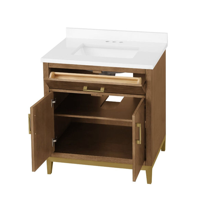 DIYA - 30" MACCHIATO, Solid Wood  Bathroom Vanity with White Engineered stone top