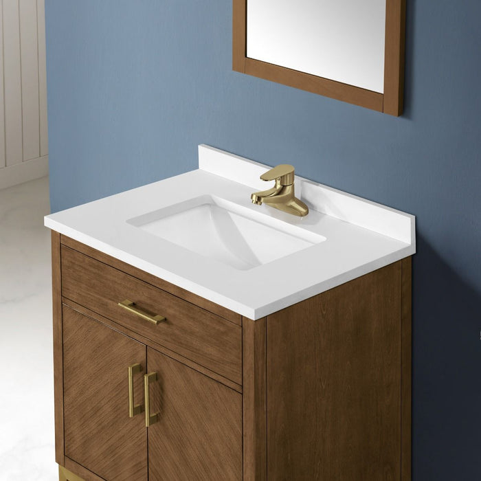 DIYA - 30" MACCHIATO, Solid Wood  Bathroom Vanity with White Engineered stone top