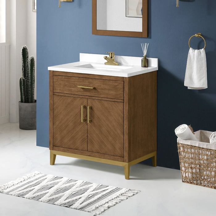DIYA - 30" MACCHIATO, Solid Wood  Bathroom Vanity with White Engineered stone top
