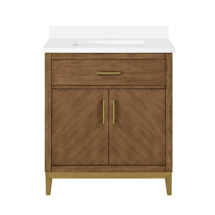 DIYA - 30" MACCHIATO, Solid Wood  Bathroom Vanity with White Engineered stone top
