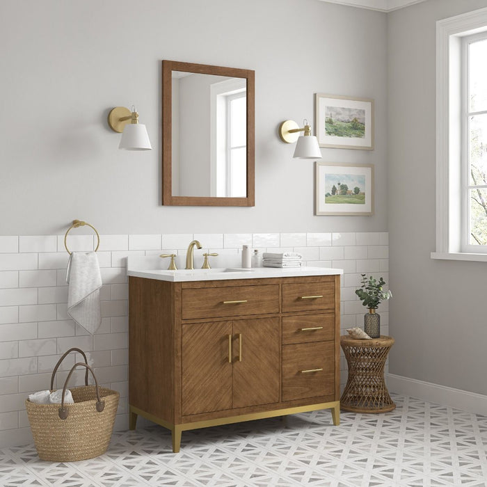 DIYA - 42" MACCHIATO Solid Wood Bathroom Vanity with White Engineered stone top