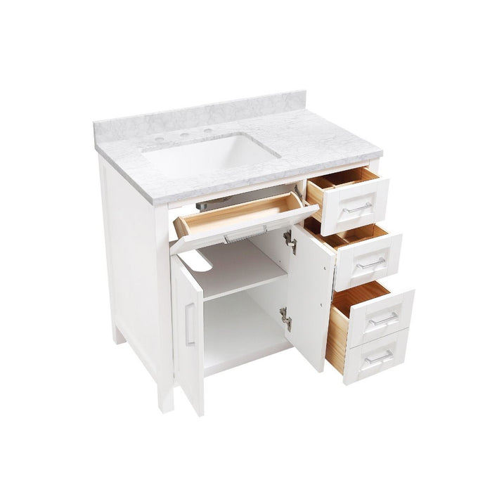SIENA- 36" White, Solid Wood Bathroom Vanity with marble countertop