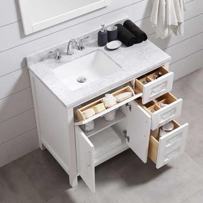 SIENA- 36" White, Solid Wood Bathroom Vanity with marble countertop