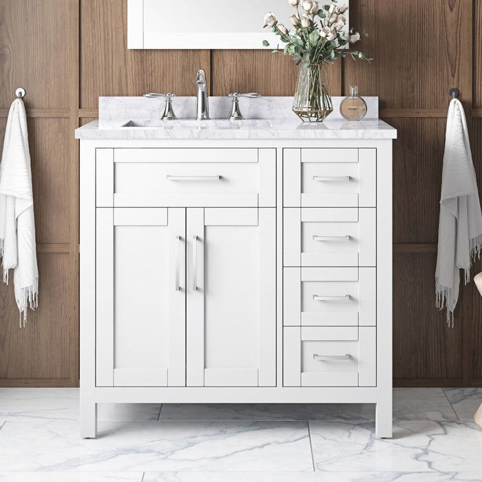SIENA- 36" White, Solid Wood Bathroom Vanity with marble countertop
