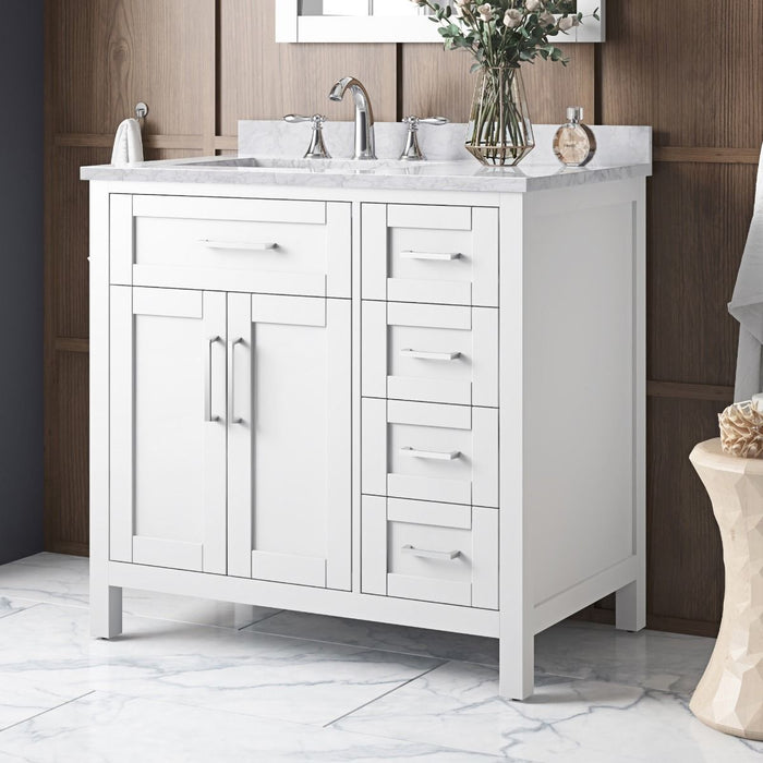 SIENA- 36" White, Solid Wood Bathroom Vanity with marble countertop