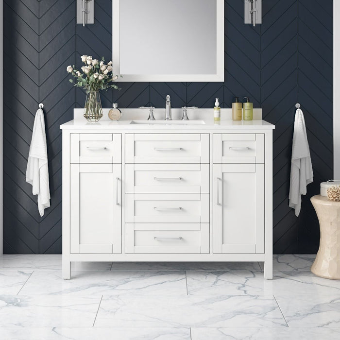 SIENA- 48" White , Solid Wood Bathroom Vanity with marble countertop