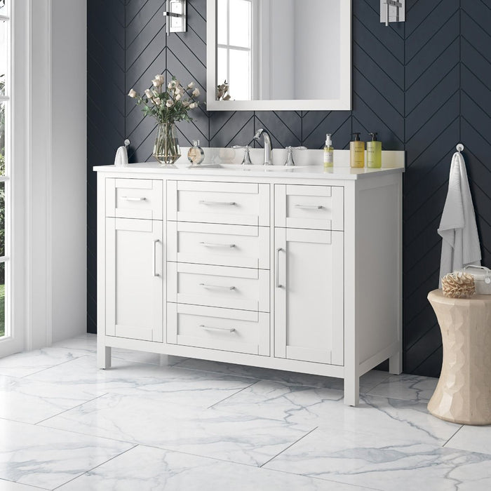 SIENA- 48" White , Solid Wood Bathroom Vanity with marble countertop
