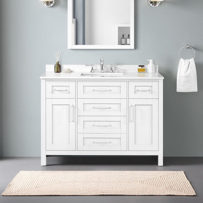 SIENA- 48" White , Solid Wood Bathroom Vanity with marble countertop
