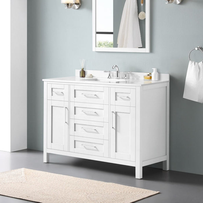 SIENA- 48" White , Solid Wood Bathroom Vanity with marble countertop