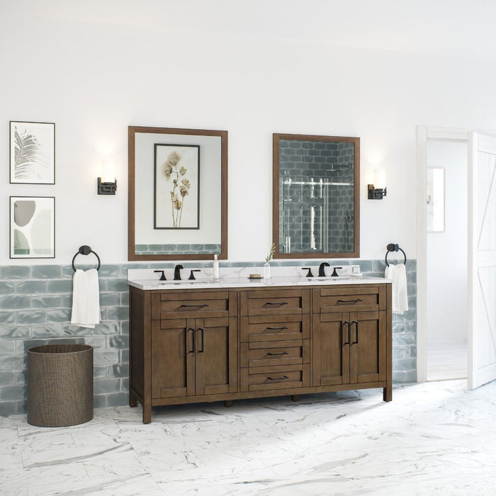 TAHOE- 72" Double Sink ,Almond Latte, Solid Wood Bathroom Vanity with White marble top - Construction Commodities Supply Inc.