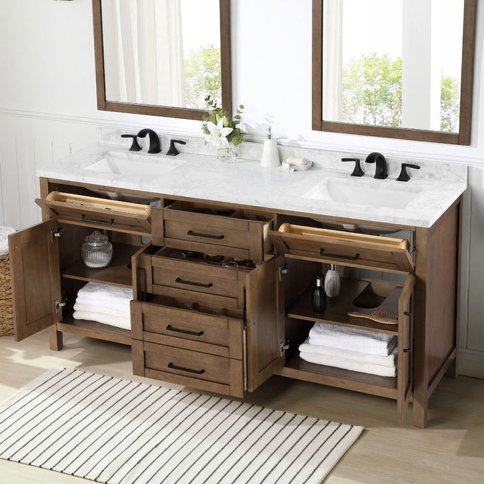 TAHOE- 72" Double Sink ,Almond Latte, Solid Wood Bathroom Vanity with White marble top - Construction Commodities Supply Inc.