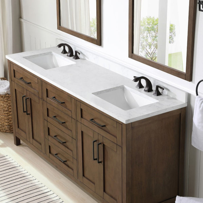 TAHOE- 72" Double Sink ,Almond Latte, Solid Wood Bathroom Vanity with White marble top - Construction Commodities Supply Inc.