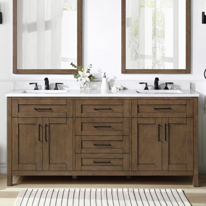 TAHOE- 72" Double Sink ,Almond Latte, Solid Wood Bathroom Vanity with White marble top - Construction Commodities Supply Inc.
