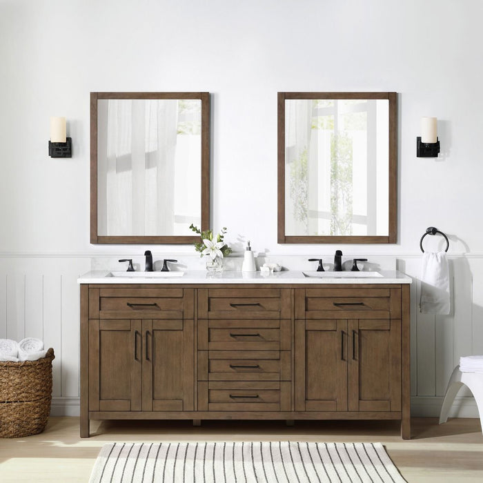 TAHOE- 72" Double Sink ,Almond Latte, Solid Wood Bathroom Vanity with White marble top - Construction Commodities Supply Inc.