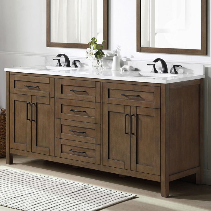 TAHOE- 72" Double Sink ,Almond Latte, Solid Wood Bathroom Vanity with White marble top - Construction Commodities Supply Inc.