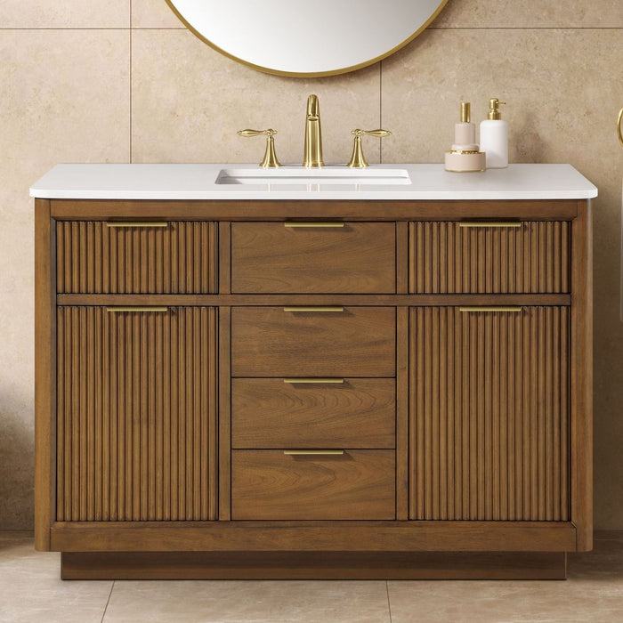 XANDER  - 48"  WALNUT Solid Wood Bathroom Vanity with White Engineered stone top