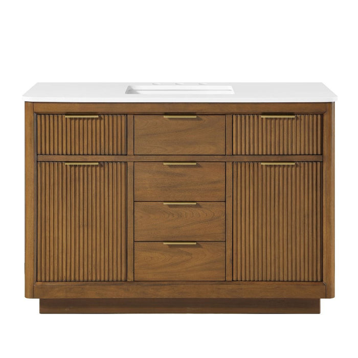 XANDER  - 48"  WALNUT Solid Wood Bathroom Vanity with White Engineered stone top