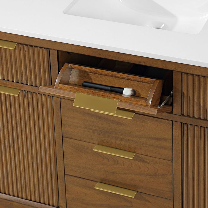 XANDER  - 48"  WALNUT Solid Wood Bathroom Vanity with White Engineered stone top