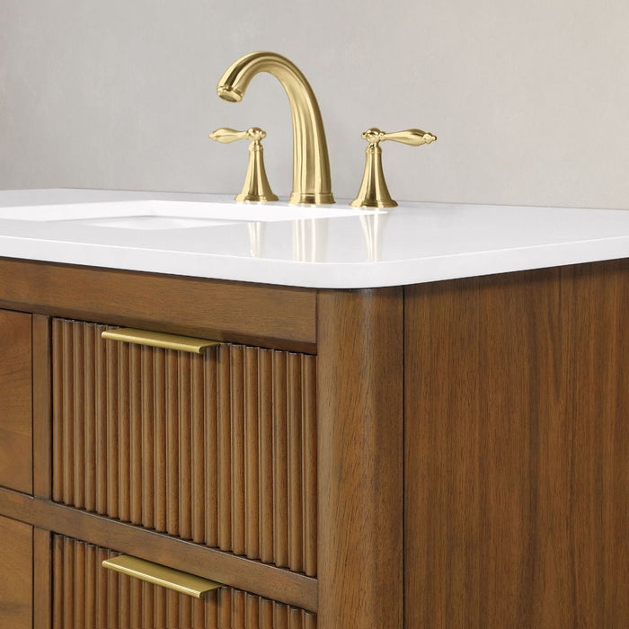 XANDER  - 48"  WALNUT Solid Wood Bathroom Vanity with White Engineered stone top