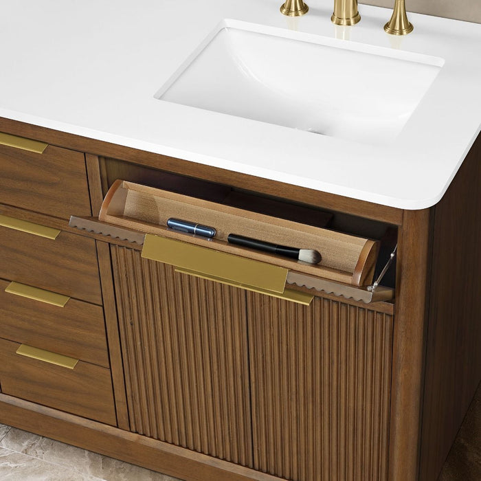 XANDER - 60" Double Sink, WALNUT Solid wood  Bathroom Vanity with White Engineered stone top