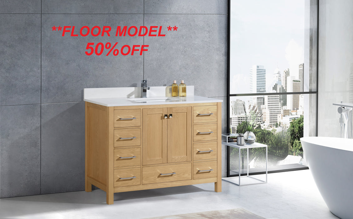 Rose - 48", Golden Oak, Solid Wood Floor Standing Modern Bathroom Vanity, Quartz Countertop *** FLOOR MODEL***