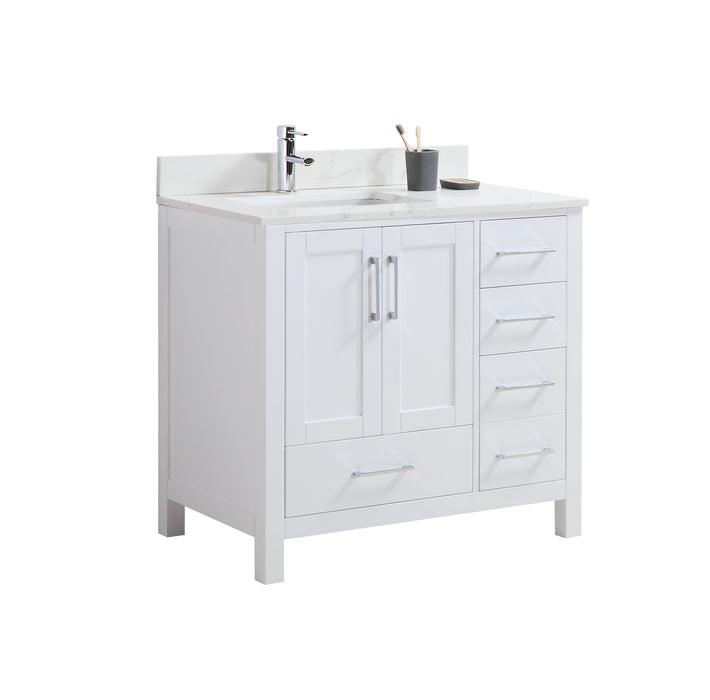 CCS201 - 36" White, Floor Standing Bathroom Vanity, White or Calcatta Quartz Countertop