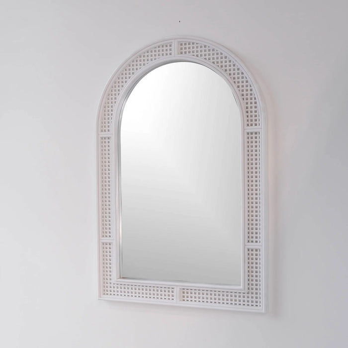 Rattan White Arched Mirror, 24x36