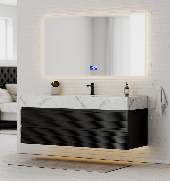 AQUA - 60" Single sink Black Wall Mount Vanity with Sintered Stone Top