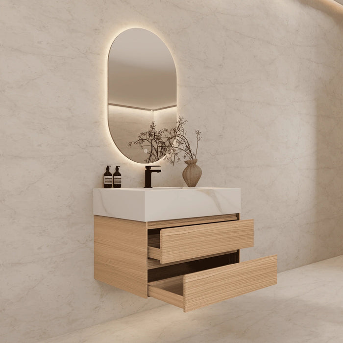 AQUA-40" NATURAL OAK Wall Mount Vanity with Sintered Stone Top - Construction Commodities Supply Inc.