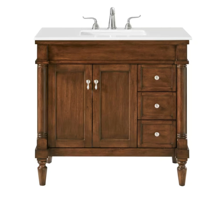 MODORA- 36" Walnut , Floor Standing Bathroom Vanity, Quartz Countertop