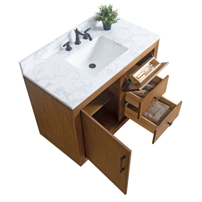 GLORIA- 42x22x34’’  Bathroom Vanity in Tan with Arabescato White Top