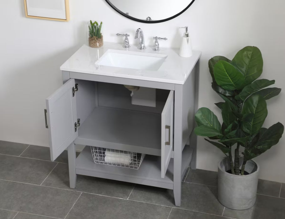 ELEGANT 24" x 19" Grey , Floor Standing Modern Bathroom Vanity, Quartz Countertop