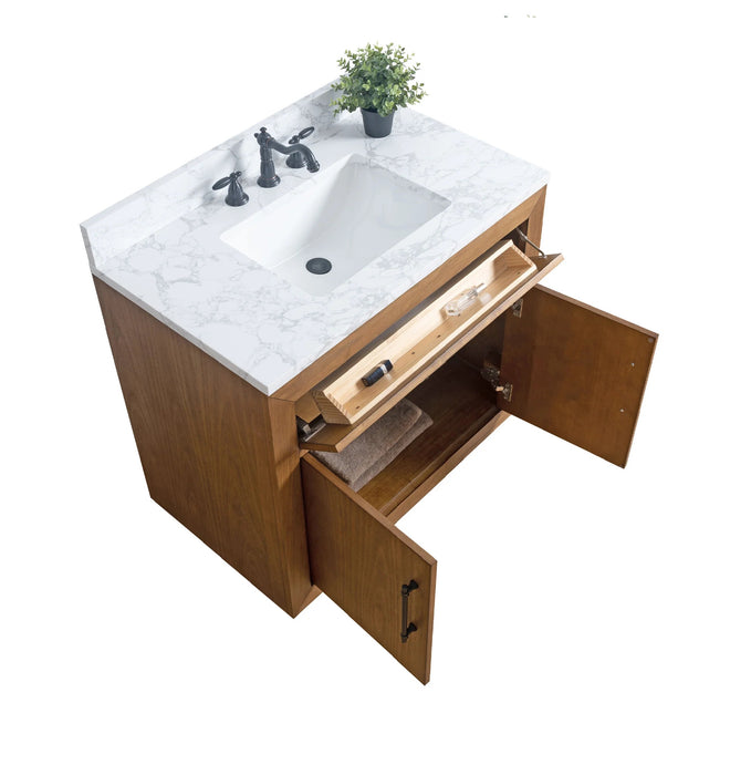 GLORIA- 36x22x34’’  Bathroom Vanity in Tan with Arabescato White Top