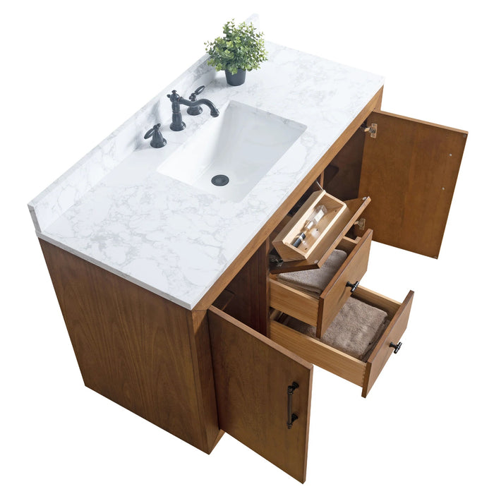 GLORIA- 48x22x34’’  Bathroom Vanity in Tan with Arabescato White Top
