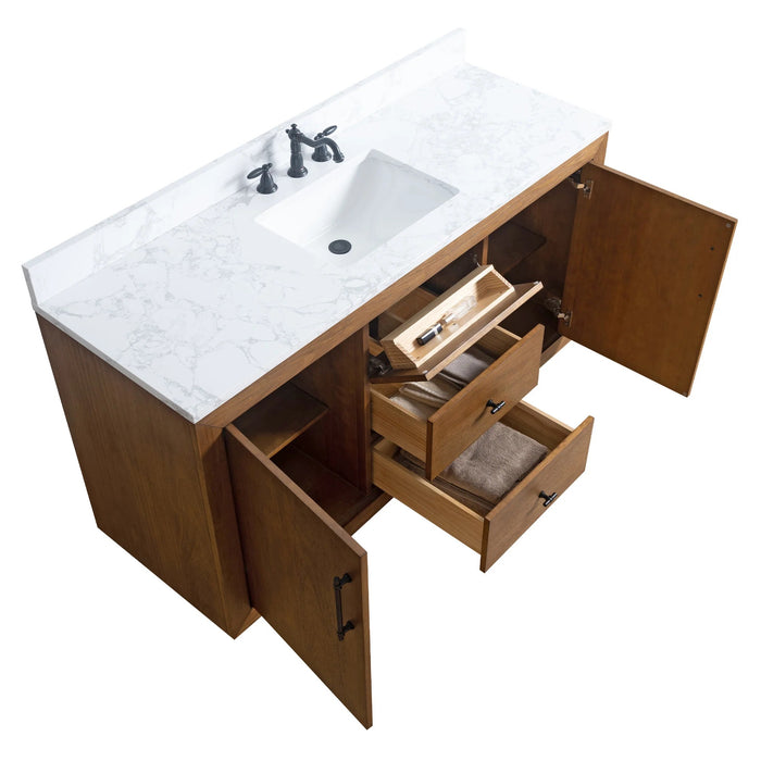 GLORIA- 60x22x34’’ Single Sink Bathroom Vanity in Tan with Arabescato White Top