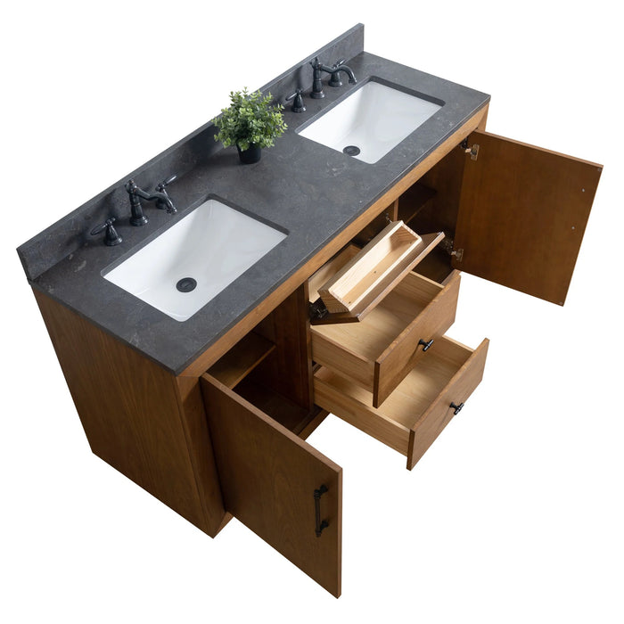 GLORIA- 60x22x34’’ Double Sink Bathroom Vanity in Tan with Black Limestone Top