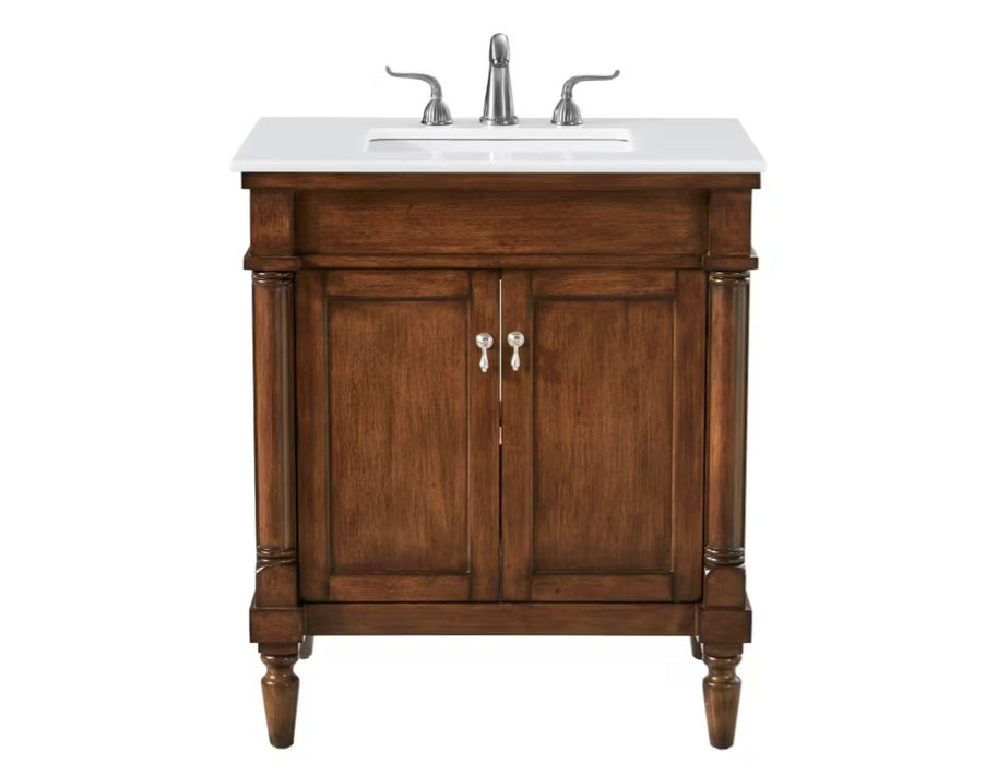 MODORA- 30" Walnut , Floor Standing Bathroom Vanity, Quartz Countertop