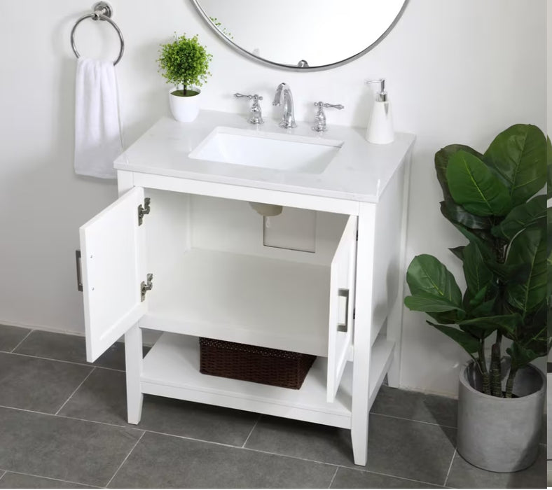 ELEGANT 30" x 19" White , Floor Standing Modern Bathroom Vanity, Quartz Countertop