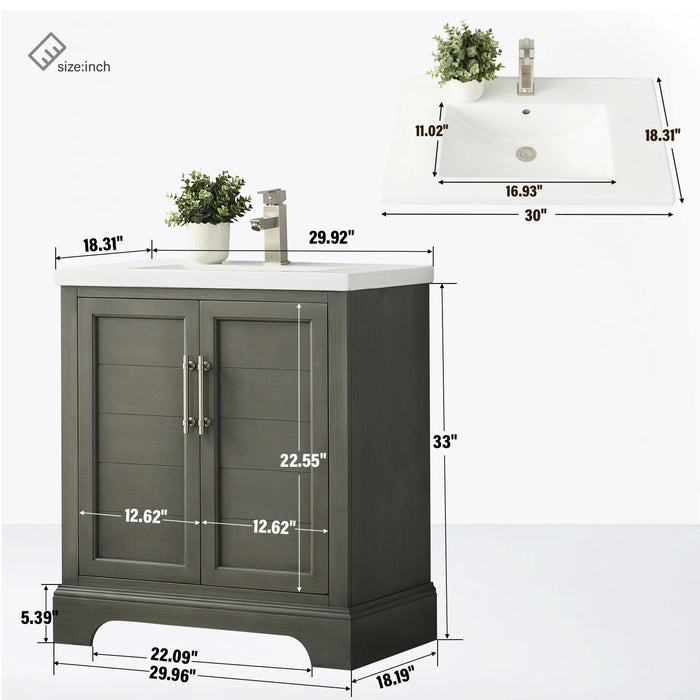 Modena , 30" x 18" Silver Grey Freestanding Bathroom Vanity