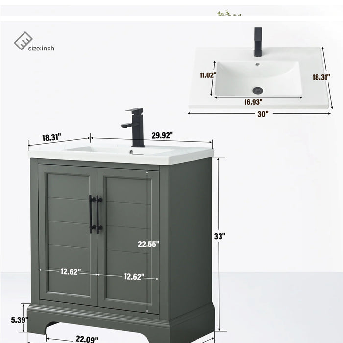 Modena , 30" x 18" Vintage Green Freestanding Bathroom Vanity