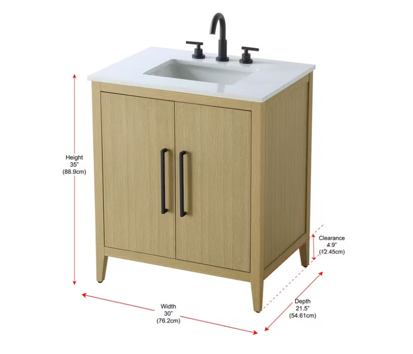 EMERSON - 30" Floor Standing Bathroom Vanity, Marble Countertop ( 3 colors available)