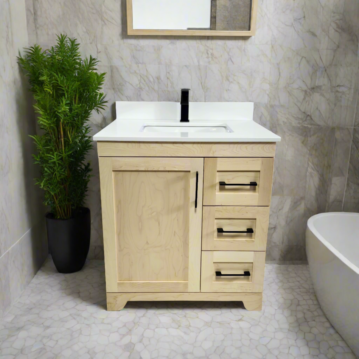 CANADIAN MAPLE - 30" Natural Stain Floor Standing Bathroom Vanity With ...