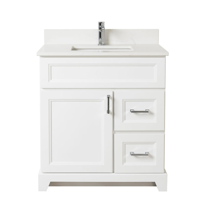 Stonewood - SHALLOW DEPTH , 30" x 18.5" Right side Drawers Solid Wood Canadian Made Bathroom Vanity With Quartz Countertop ( Available in 7 Colors )