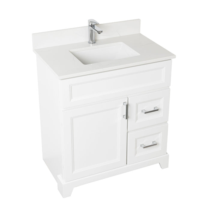 Stonewood - SHALLOW DEPTH , 30" x 18.5" Right side Drawers Solid Wood Canadian Made Bathroom Vanity With Quartz Countertop ( Available in 7 Colors )