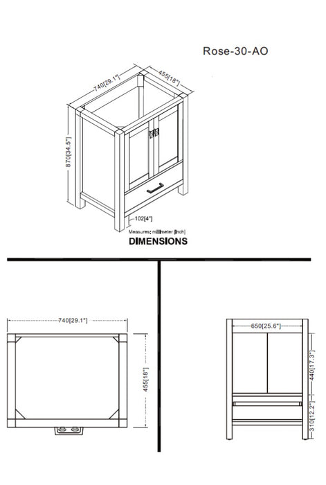 Rose- 30" x 18" Antique Oak , Solid Wood Floor Standing Modern Bathroom Vanity ( PRE-ORDER NOW , ETA: 2026-06-10) - Construction Commodities Supply Inc.
