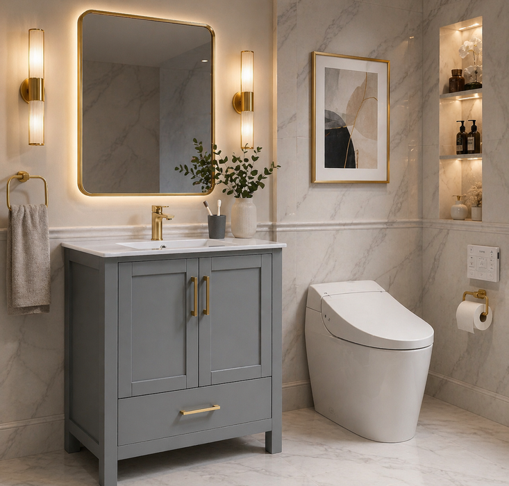 ROSE - 30" x 18" Grey, Solid Wood Floor Standing Modern Bathroom Vanity - Construction Commodities Supply Inc.
