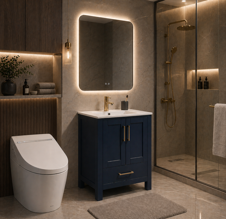 ROSE- 30"x18" Navy Blue , Solid Wood Floor Standing Modern Bathroom Vanity - Construction Commodities Supply Inc.